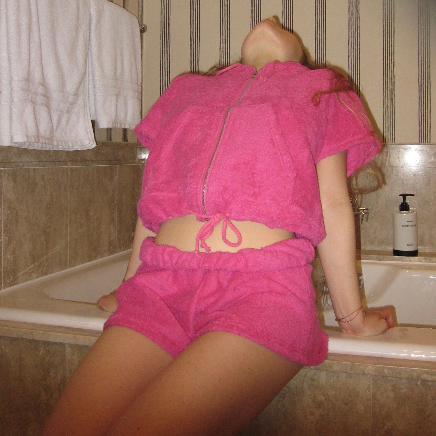 Cute Terry Zip Up Hoodie Pink