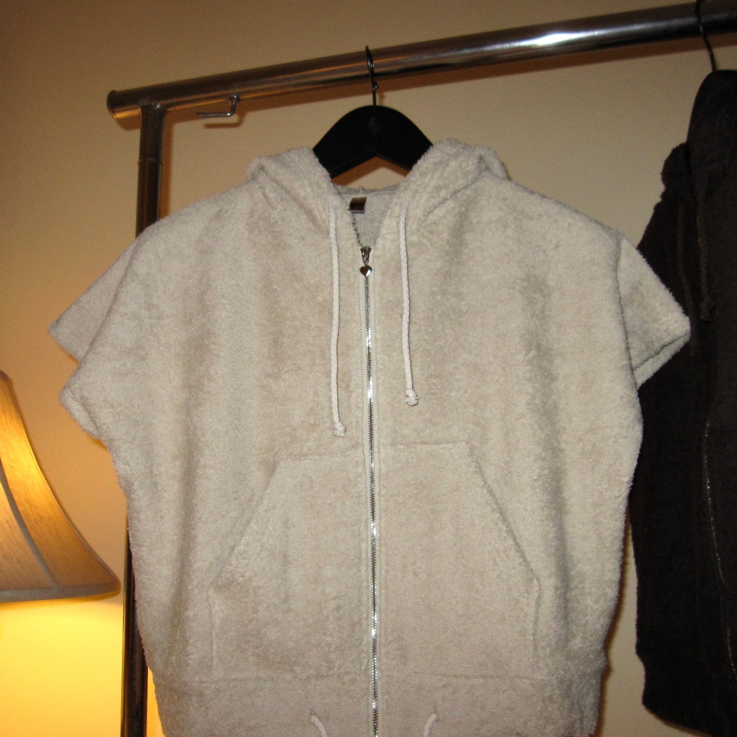 Cute Terry Zip Up Hoodie Beige