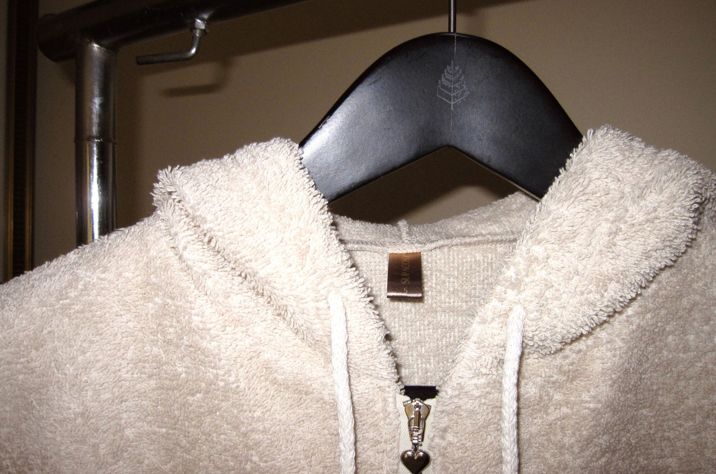 Cute Terry Zip Up Hoodie Beige