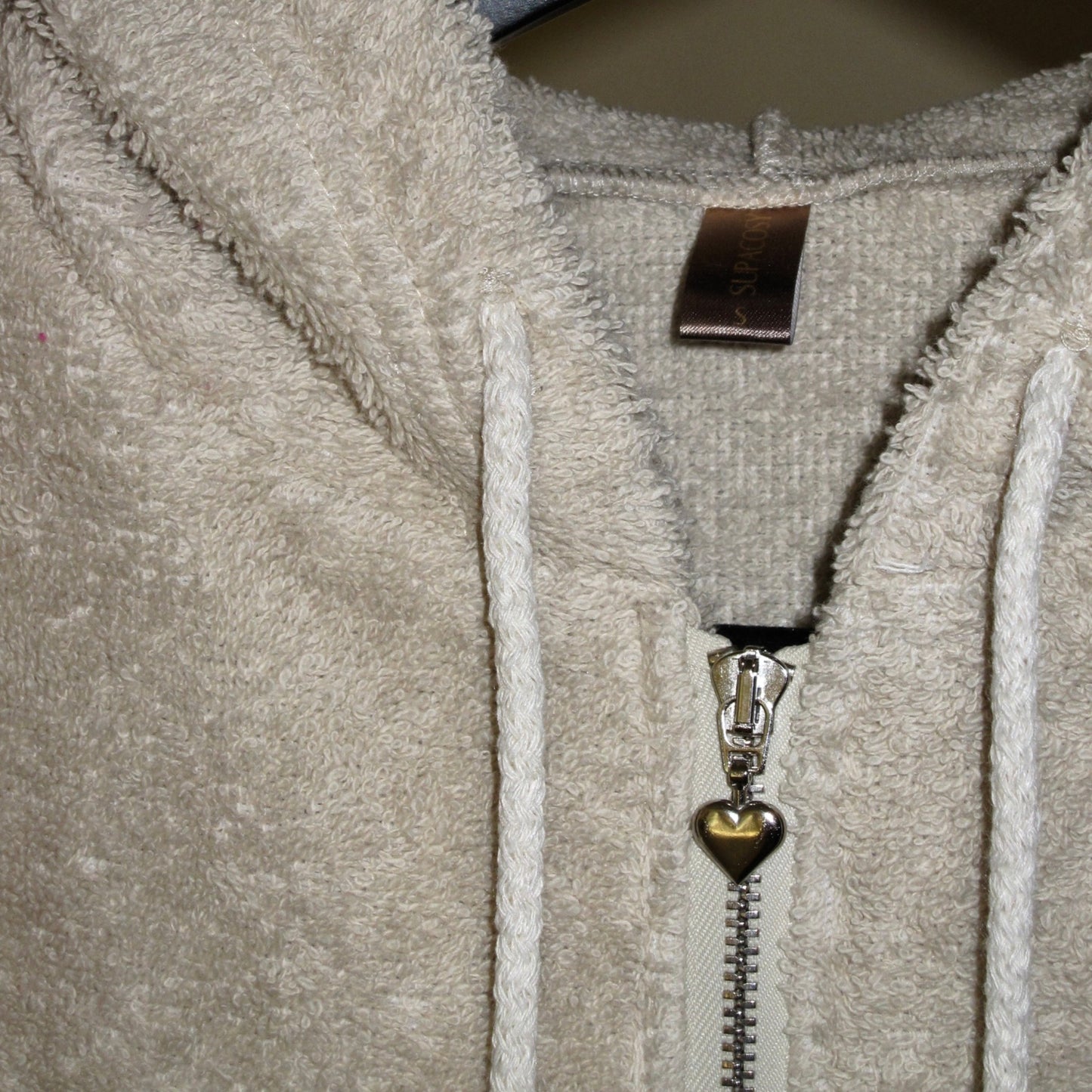 Cute Terry Zip Up Hoodie Beige