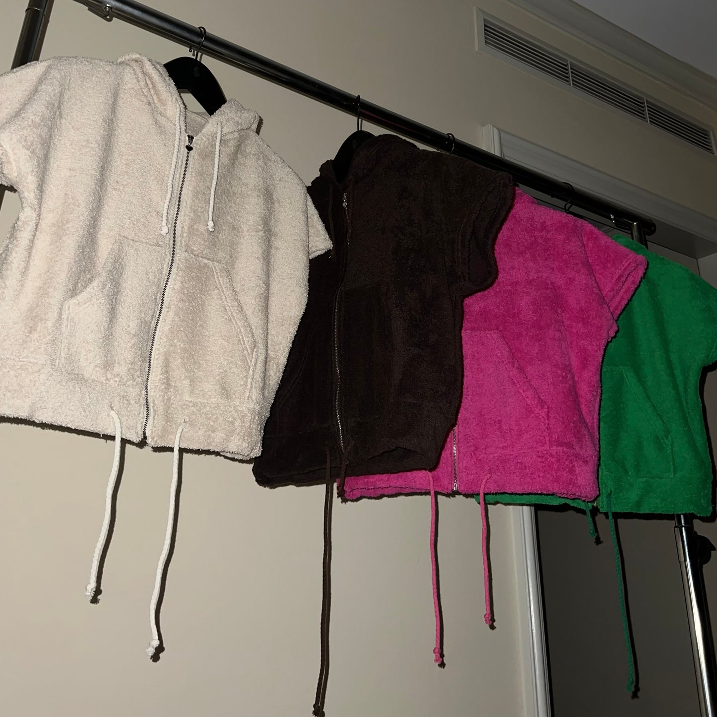 Cute Terry Zip Up Hoodie Beige