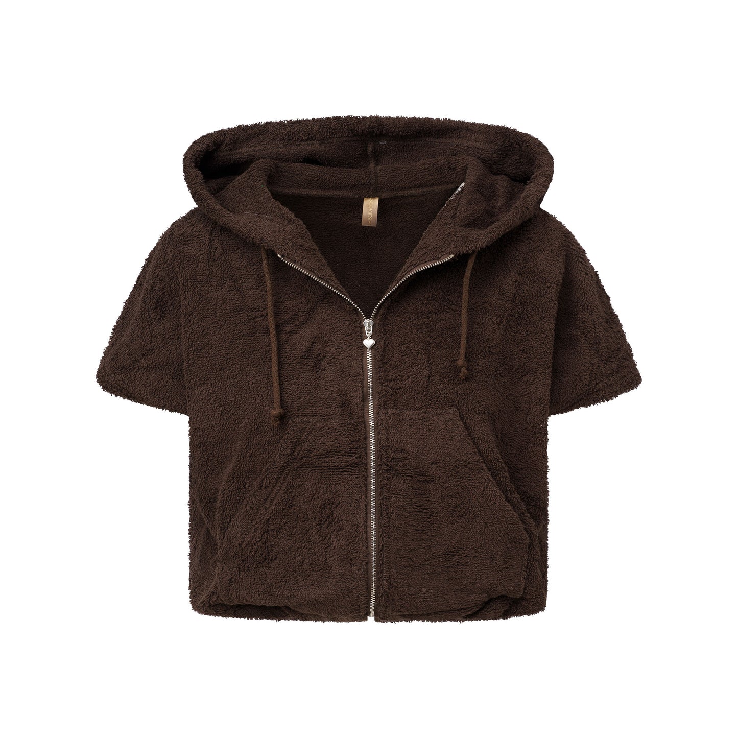 Cute Terry Zip Up Hoodie Brown