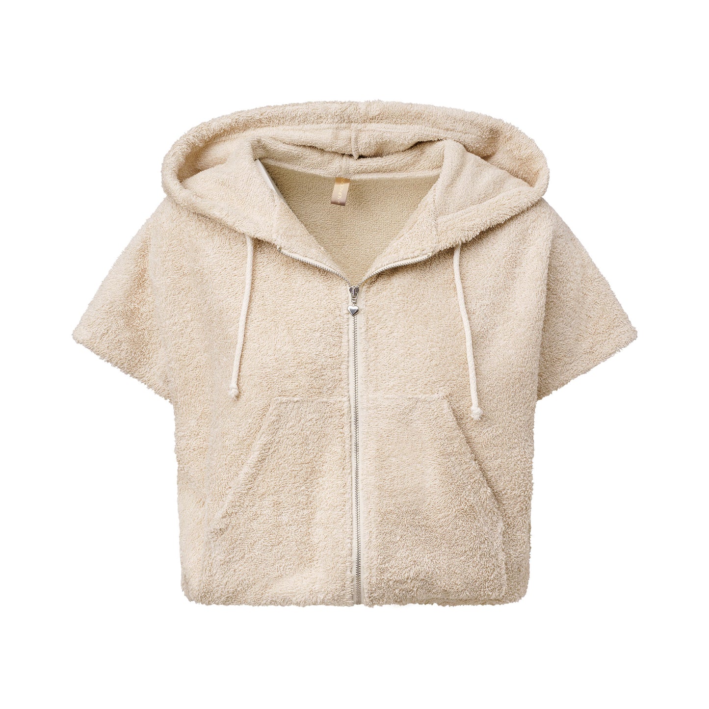 Cute Terry Zip Up Hoodie Beige