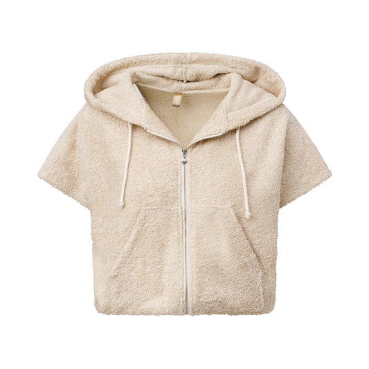 Cute Terry Zip Up Hoodie Beige