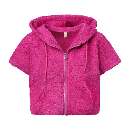 Cute Terry Zip Up Hoodie Pink